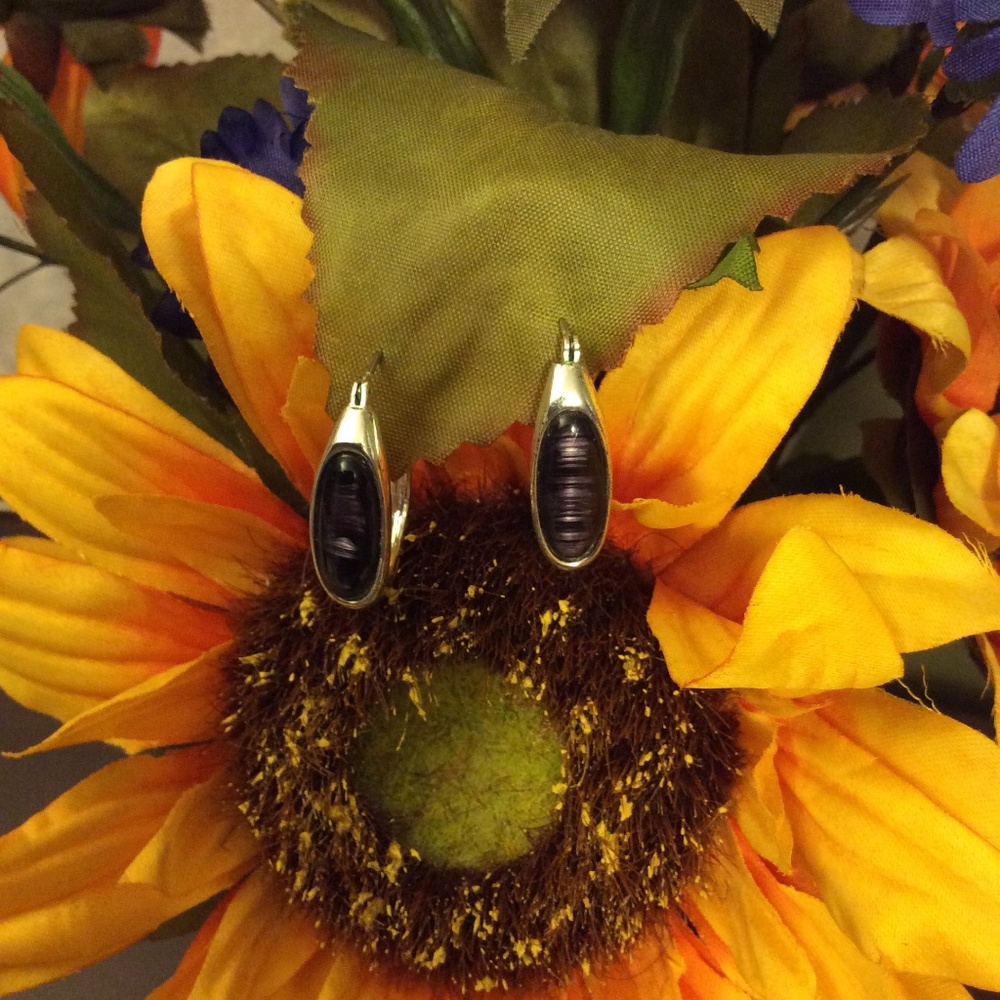 Purple & Silver Hoop Pierced Earrings